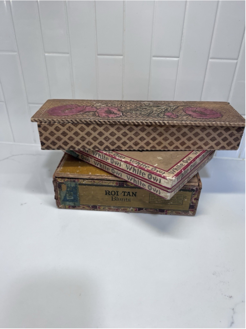 Vintage Cigar Box Lot ~ White Owl, Roi Tan Blunts And Wood Tie Box